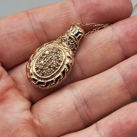 Chuck Clemency 925 Sterling Silver Champagne Diamond Pendant Rose Gold Plated - Picture 5 of 14